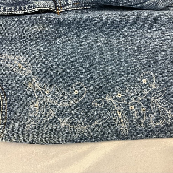 IOS Jeans Women’s 6 Blue Y2K Bootcut Embroidered Embellished Silver 5 Pocket Zip - Picture 3 of 8